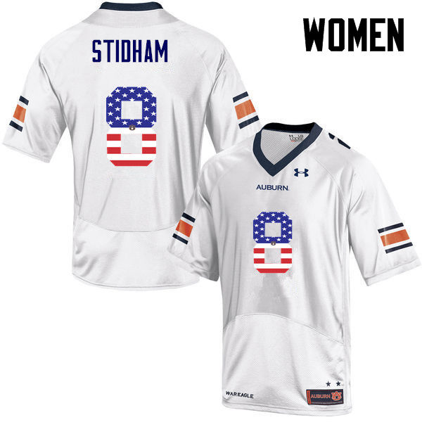 Women #8 Jarrett Stidham Auburn Tigers USA Flag Fashion College Football Jerseys-White - Click Image to Close